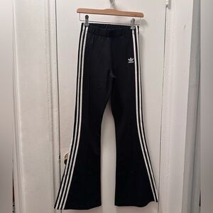Adidas Black Flared Bell BottomJoggers with White Stripes